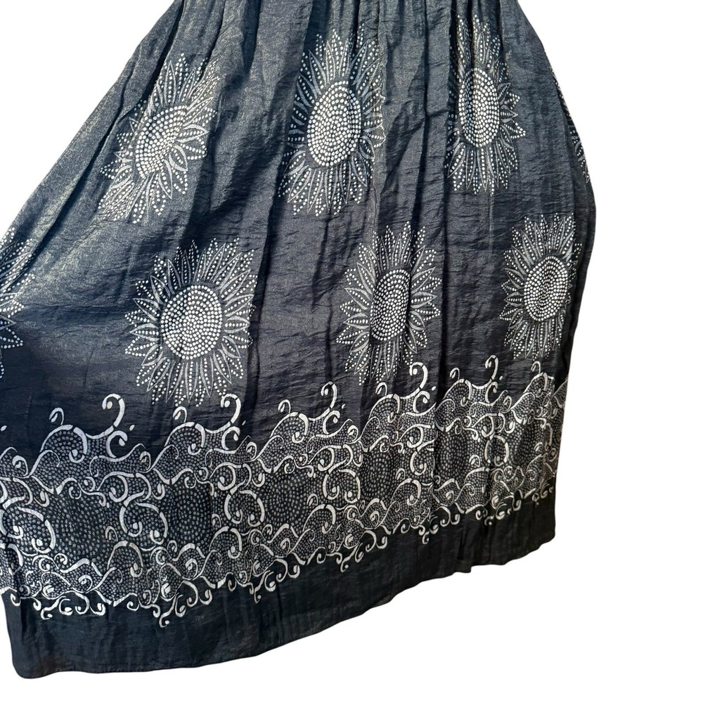 Max Studio Black Dress Small Sunflower Smocked Boho Chic Festival Artisan Hippie - Picture 3 of 10